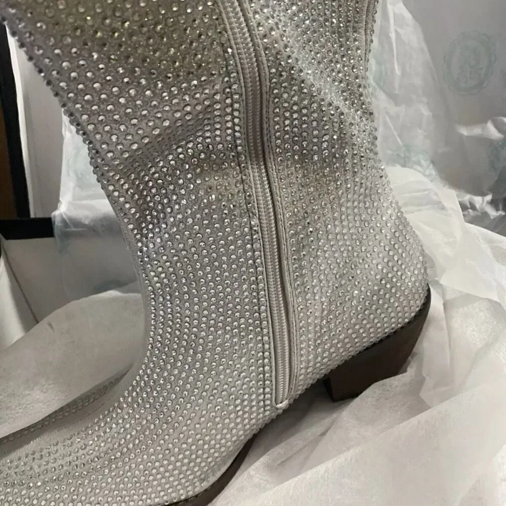 Cowgirl Boots Western Ranch Rodeo 2” Heel Over The Knee Rhinestone New